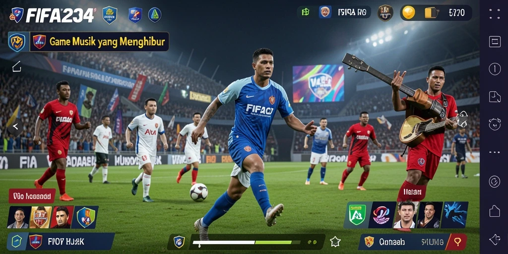 Screenshot gameplay FIFA234 menampilkan pemain menikmati musik dan tantangan.